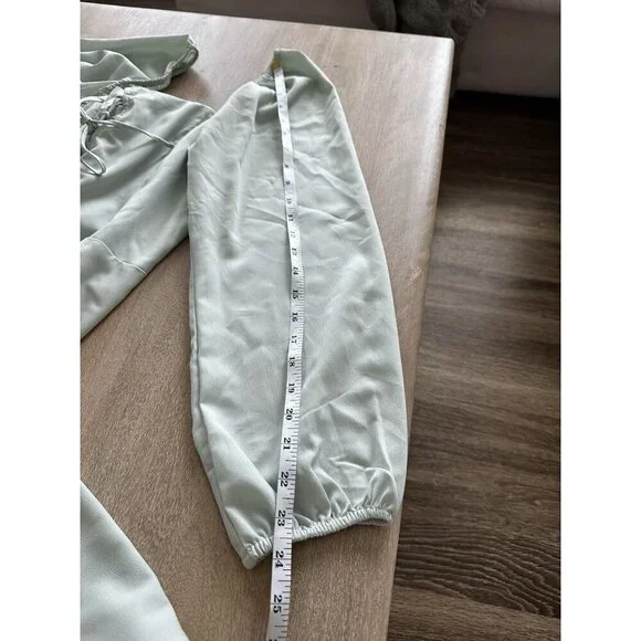 Abercrombie Long-Sleeve Lace-Up Flirty Mini Dress Mint Green Size Medium - Picture 7 of 8